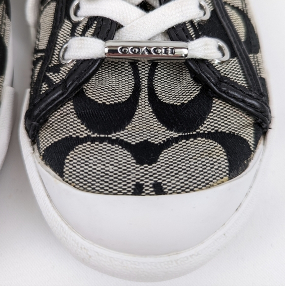 Coach Francesca Monogram Sneakers Lace Up Low Top Fabric & Leather Trim Gray 6.5 - Picture 4 of 13